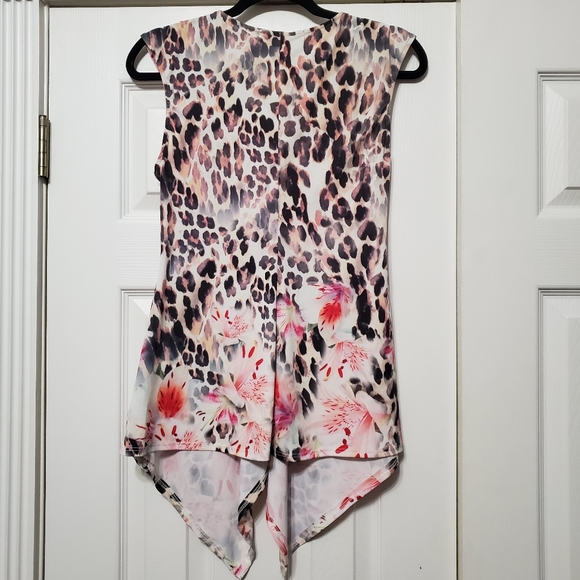 Boston Proper sleeveless v neck hi low handkerchief cut in front animal print S - Picture 9 of 14